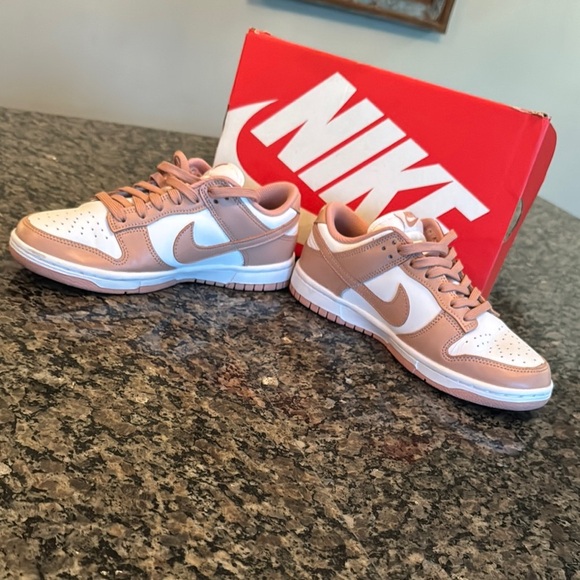 Nike Dunk Low Sneakers in White and Rose Whisper EUC 7 - Picture 4 of 14